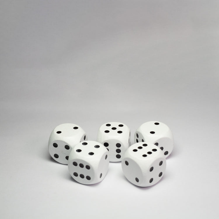 White Wooden 16mm D6 Dice Pack of 5