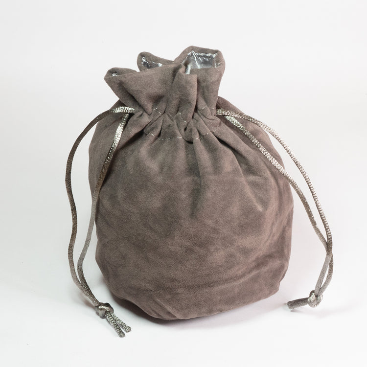 Grey Round Bottom Satin and Velvet Bag