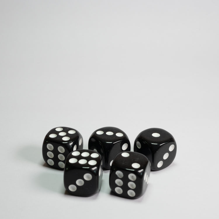 Black 16mm D6 Dice Pack of 5