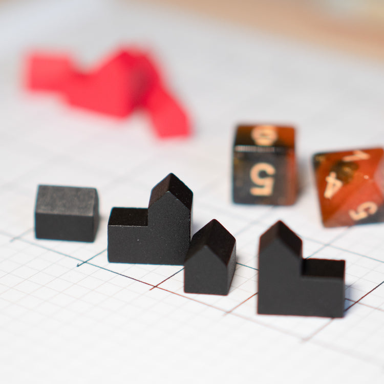Black Wooden City Building Pack of 5