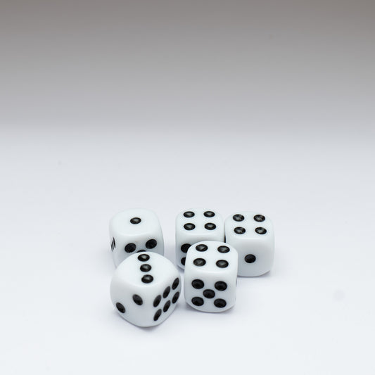 White 14mm D6 Dice Pack of 5