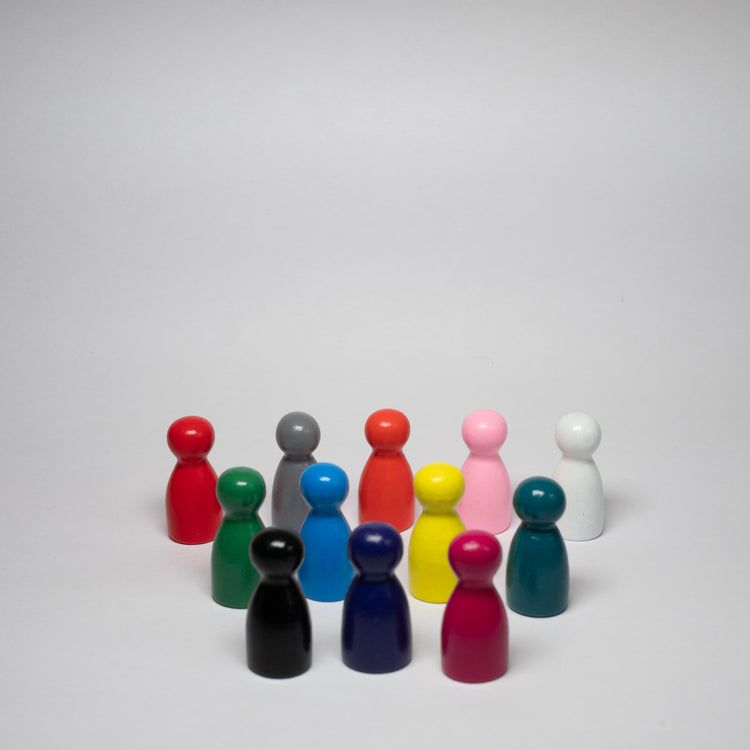 Assorted Colours Wooden Pawns 25mm pack of 12