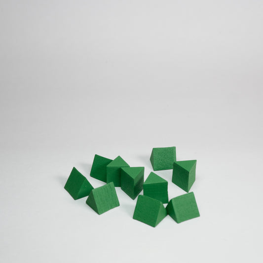 Green Wooden Triangle Prism 10mm Game Pieces 10 Pack