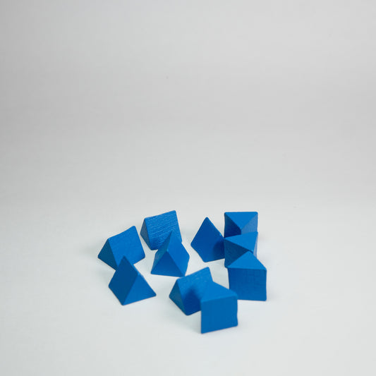Blue Wooden Triangle Prism 10mm Game Pieces 10 Pack