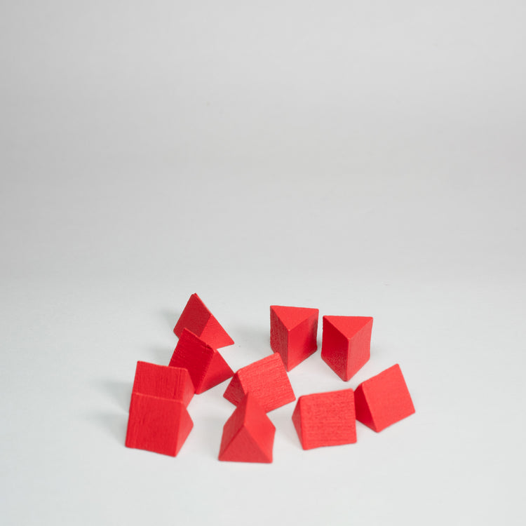 Red Wooden Triangle Prism 10mm Game Pieces 10 Pack