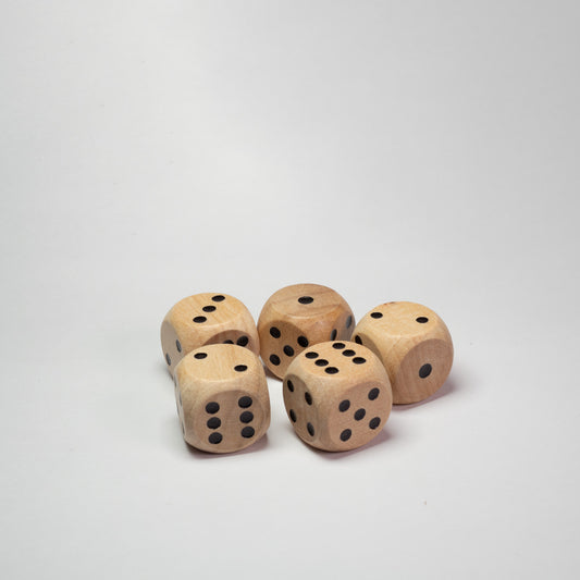 Natural Wooden 16mm D6 Dice Pack of 5