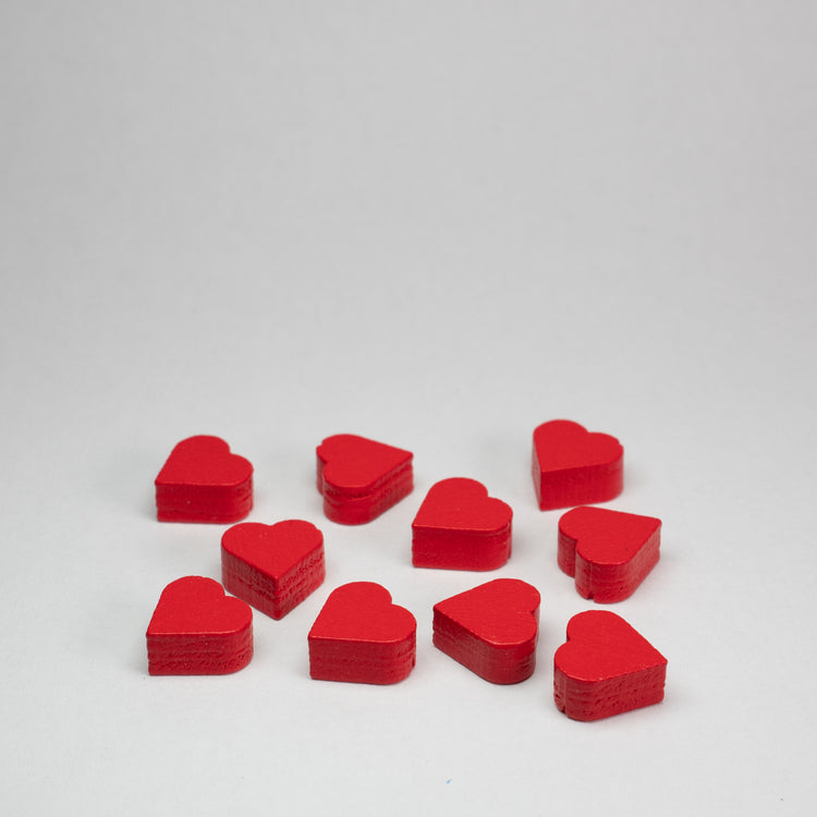 Red Wooden 10mm Heart Pieces Pack of 10