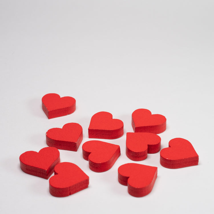 Red Wooden 15mm Heart Pieces Pack of 10