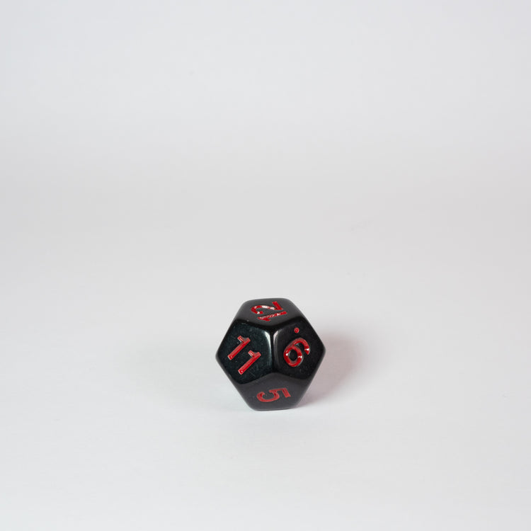 Black and Red Acrylic D12 Dice