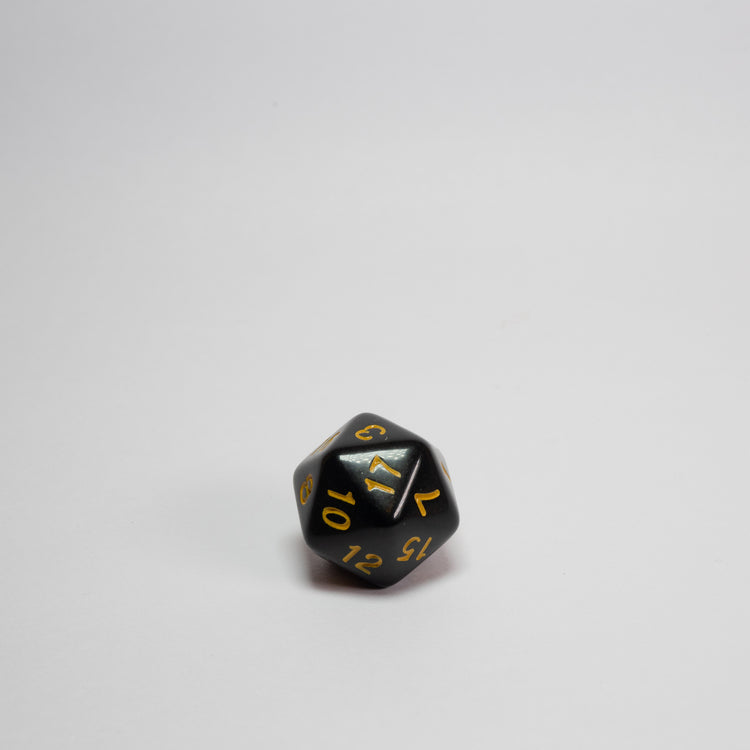 Black and Yellow Acrylic D20 Dice