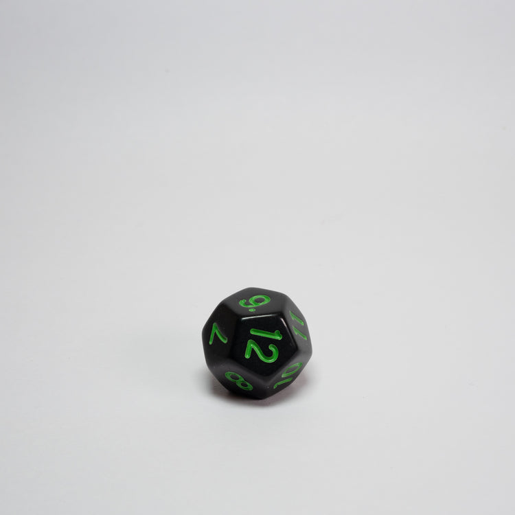Black and Green Acrylic D12 Dice