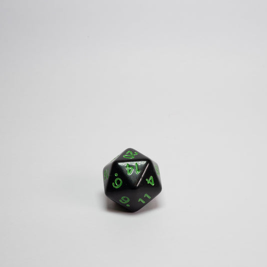 Black and Green Acrylic D20 Dice