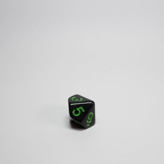 Black and Green Acrylic D10 Dice