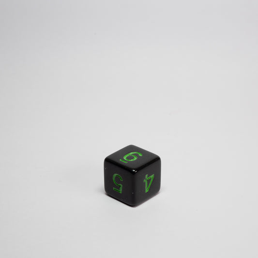 Black and Green Acrylic D6 Dice