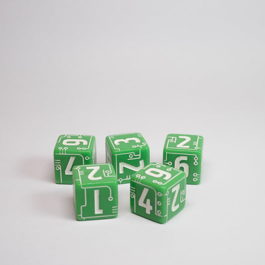 Green Sci Fi Look D6 Dice Pack of 5