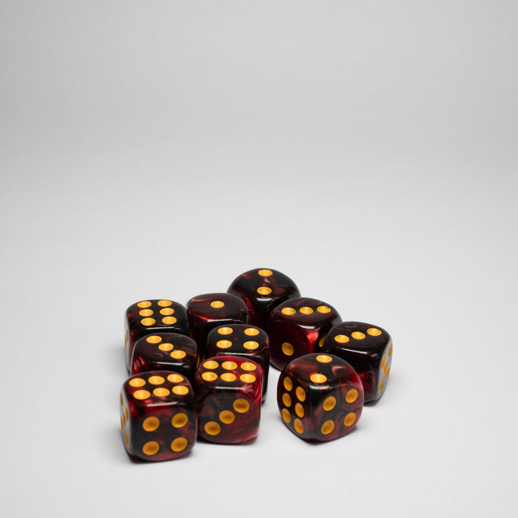 Red / Black D6 12mm dice 10 pack