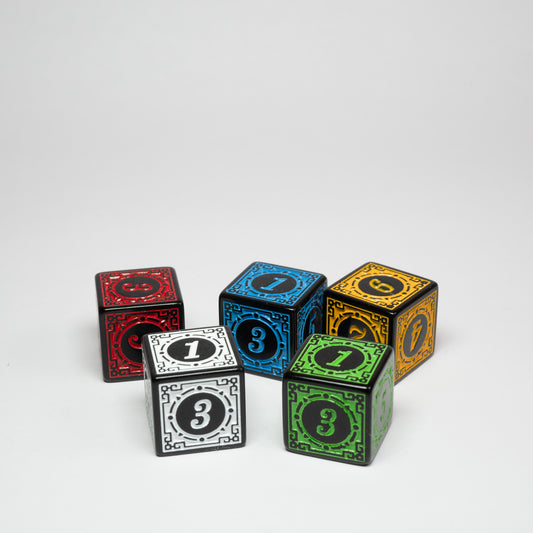 Assorted Acrylic D6 Steampunk Dice 16mm Pack of 5