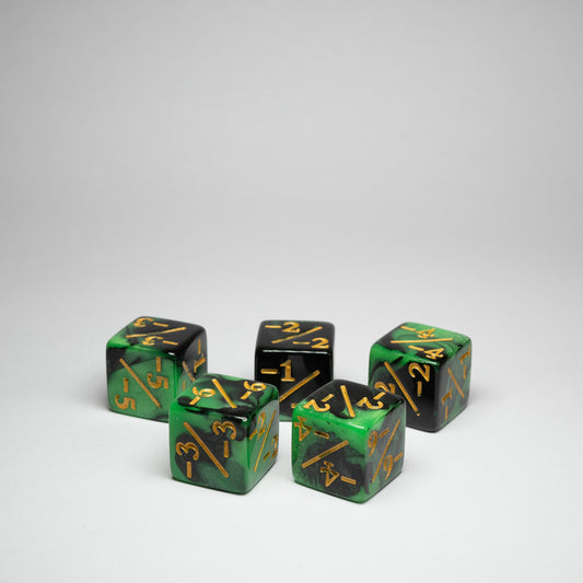 Green Negative Dice Counters 16mm Pack of 5