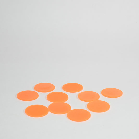 Orange Clear Plastic Discs 15mm Pack of 10