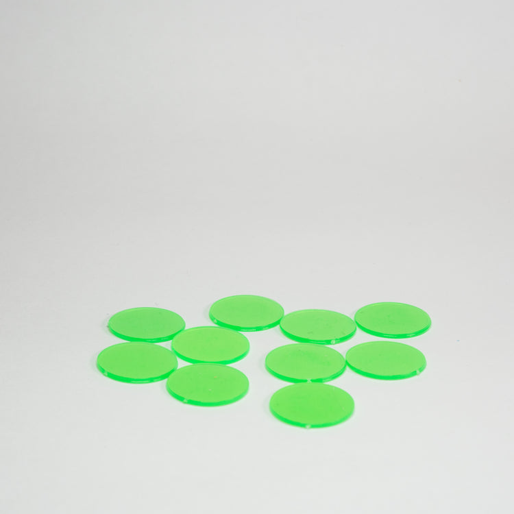 Green Clear Plastic Discs 15mm Pack of 10