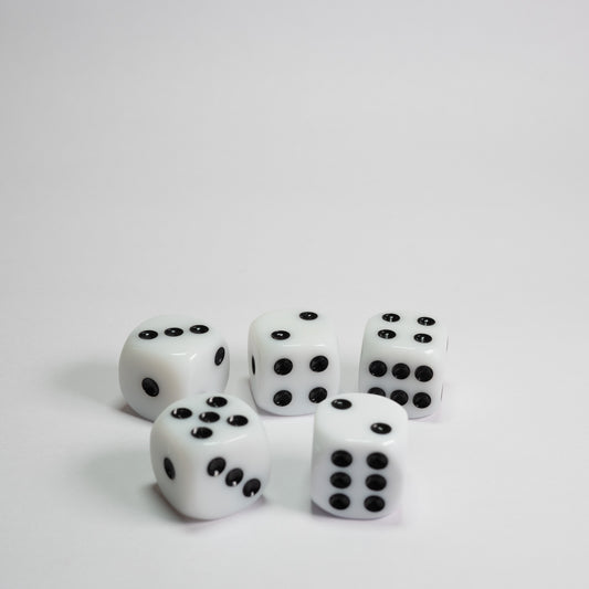 White 16mm D6 Dice Pack of 5