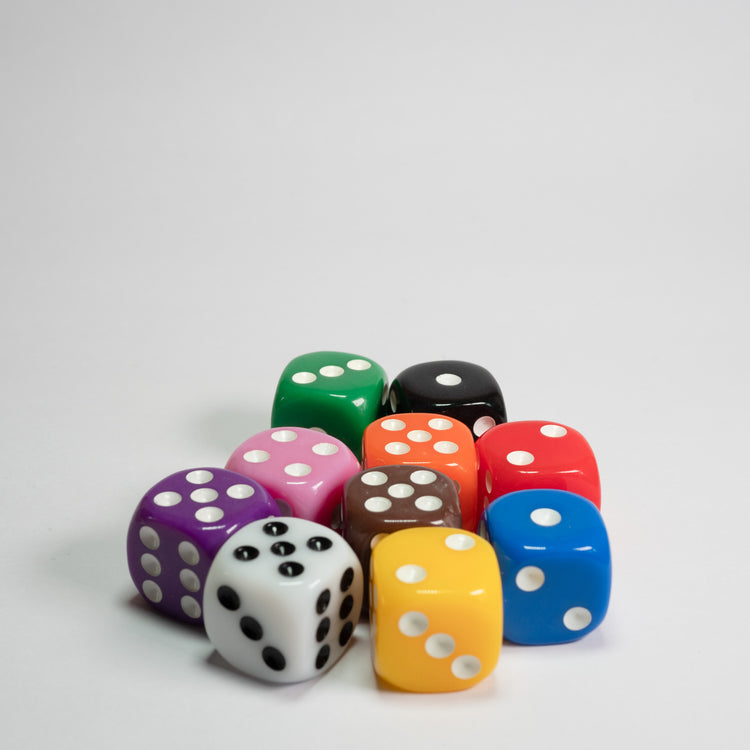 Assorted Colours 16mm D6 Dice Pack of 10