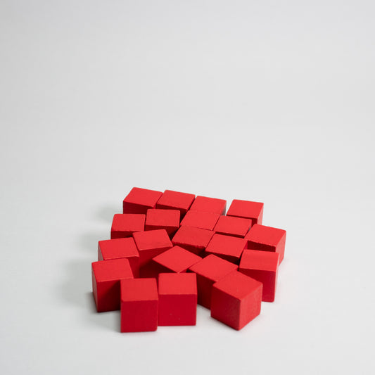 Red Wooden Cube 10mm Game Pieces 20 Pack (Old supplier)
